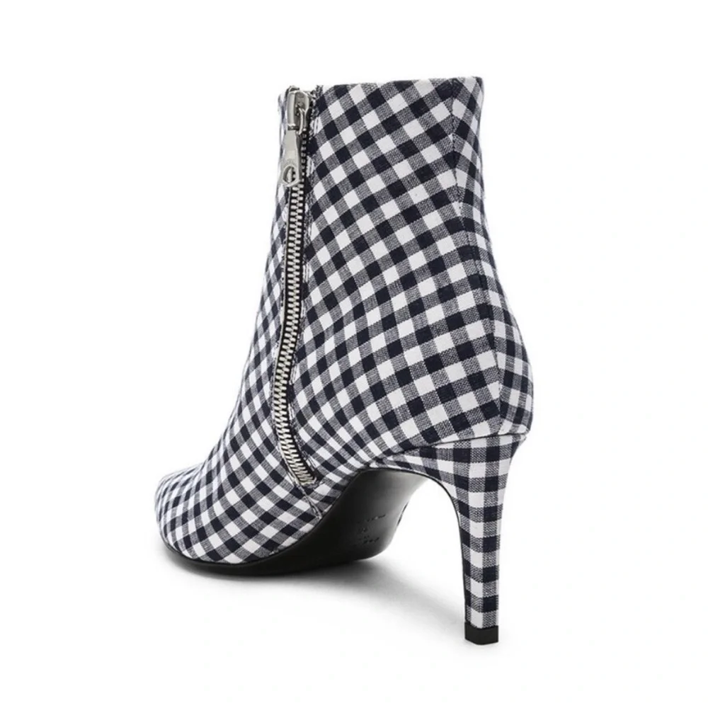 NWOB Rag & Bone Beha Gingham Pointed Toe Ankle Boots Navy White 8.5